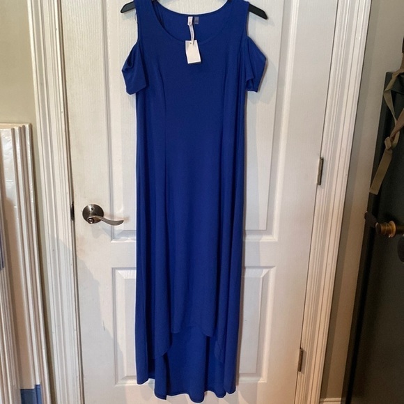 NY collection size S royal blue short sleeve cold shoulder Hi low maxi dress NWT - Picture 1 of 9